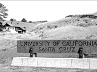 Entrance sign for the new campus, early 1960s. The Cook House is in the distance.