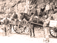 An historic photo of the quarry workers at the Cowell Lime Works, taken in the early 1900s.
